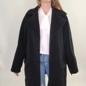 Max Mara Black 100% Wool Three Button Peacoat